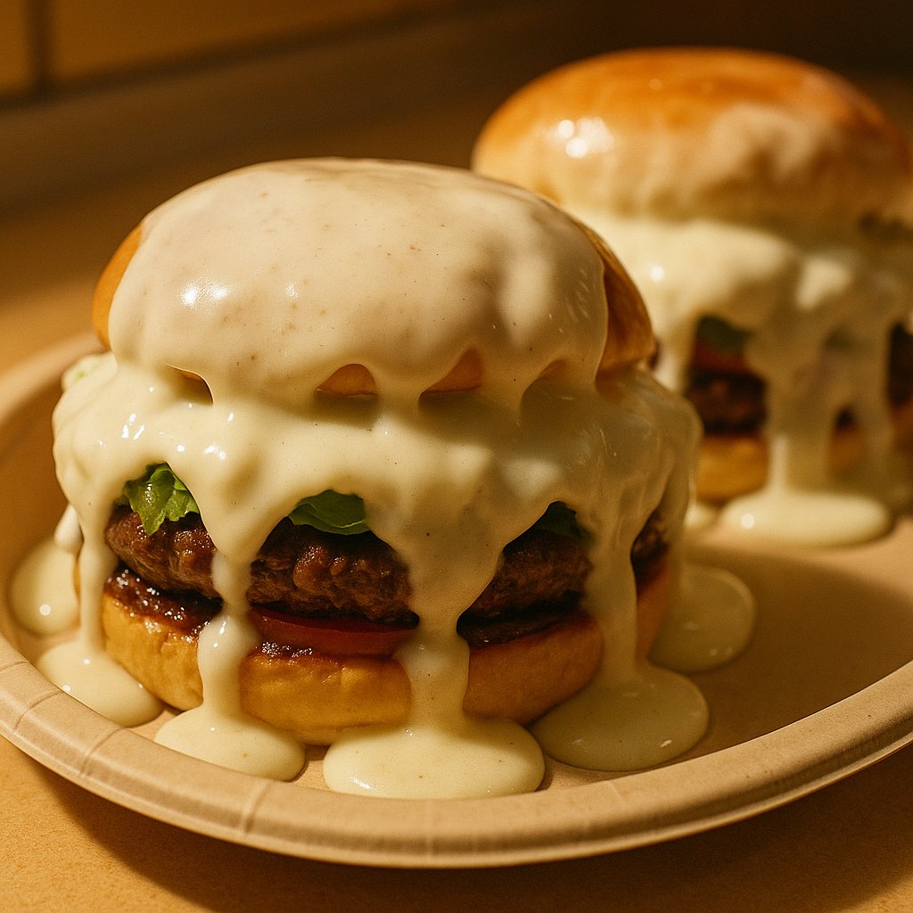 Burgers covered in white glaze