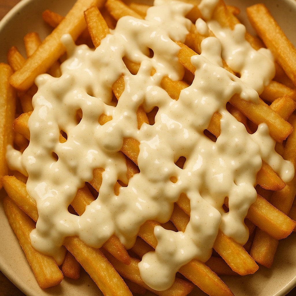 Fries covered in white glaze