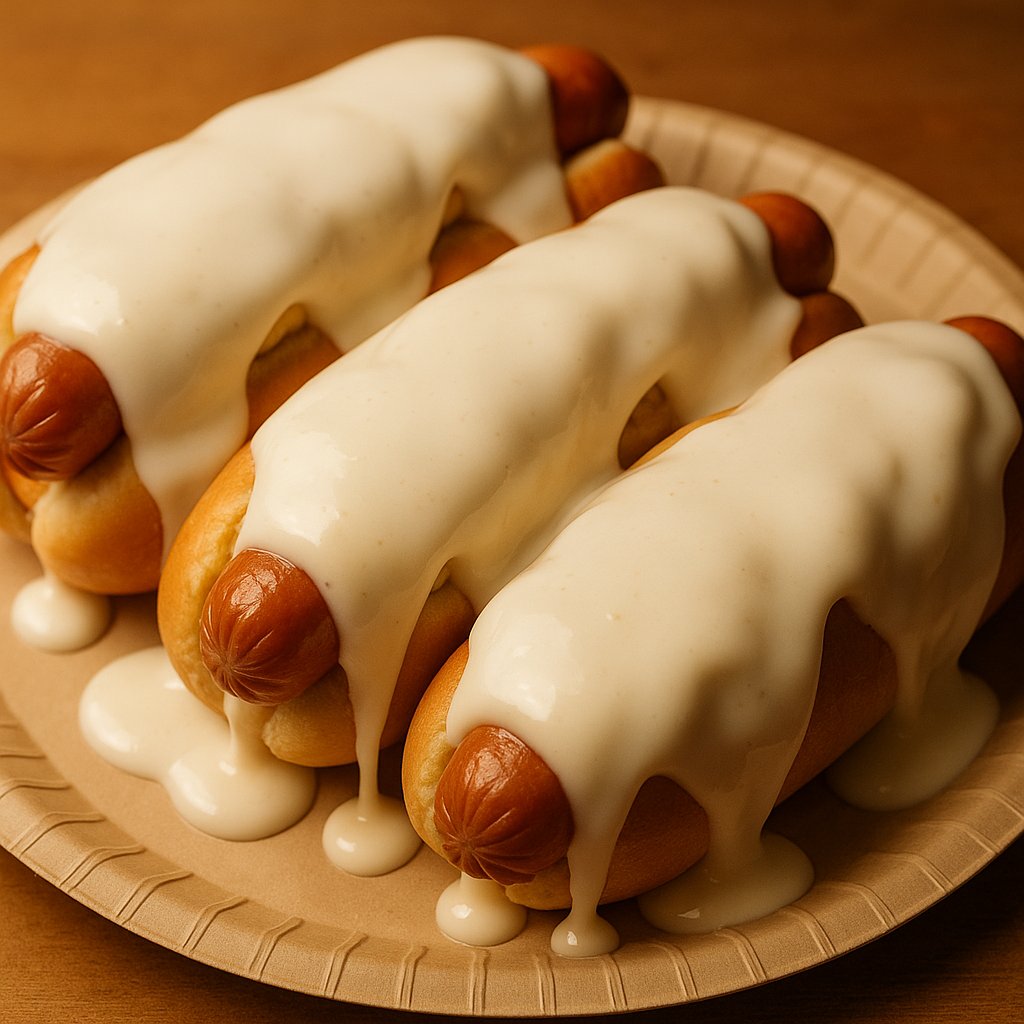 Hot Dogs covered in white glaze