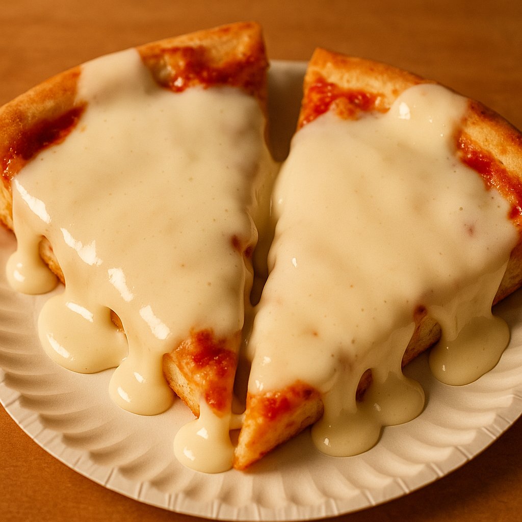 Pizza covered in white glaze