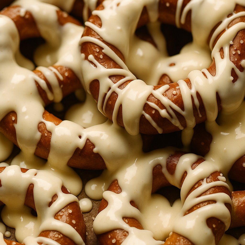 Pretzels covered in white glaze