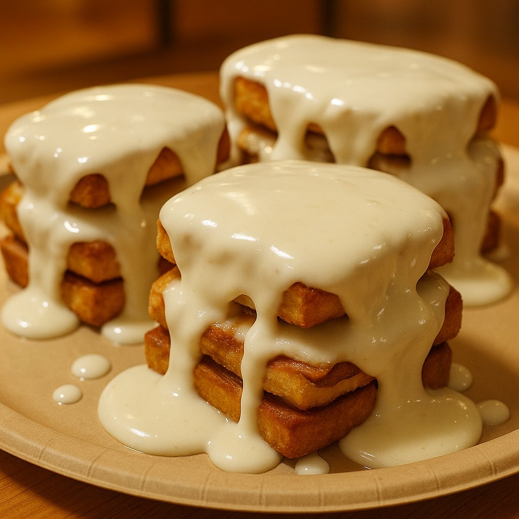 Sandwiches covered in white glaze