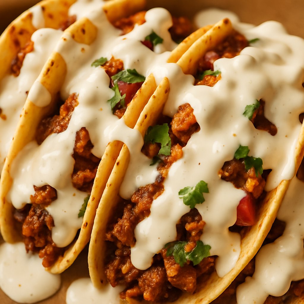 Tacos covered in white glaze