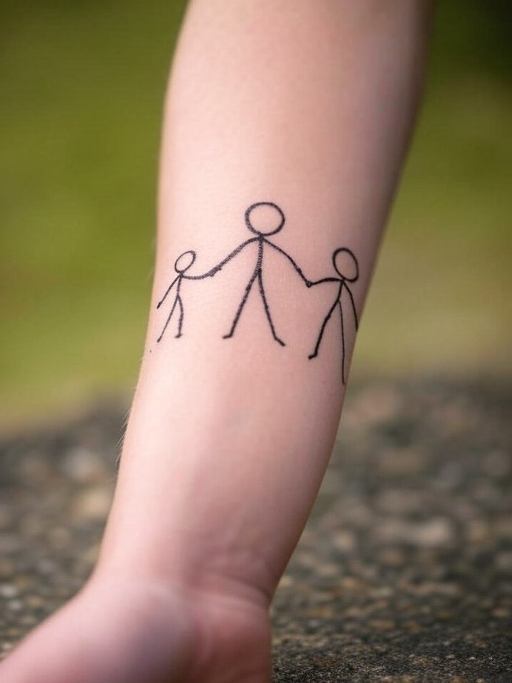 Stick figure family tattoo