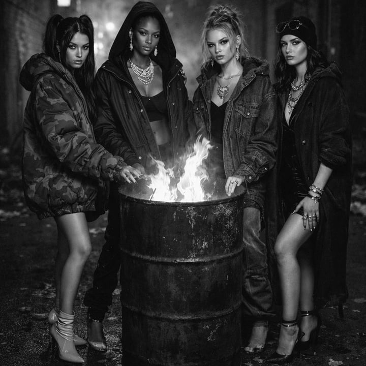 Models around burning trash barrel