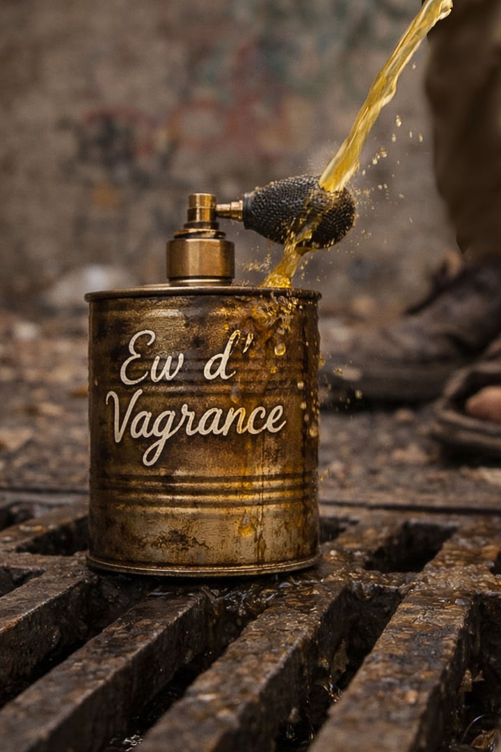 Perfume bottle on steam grate